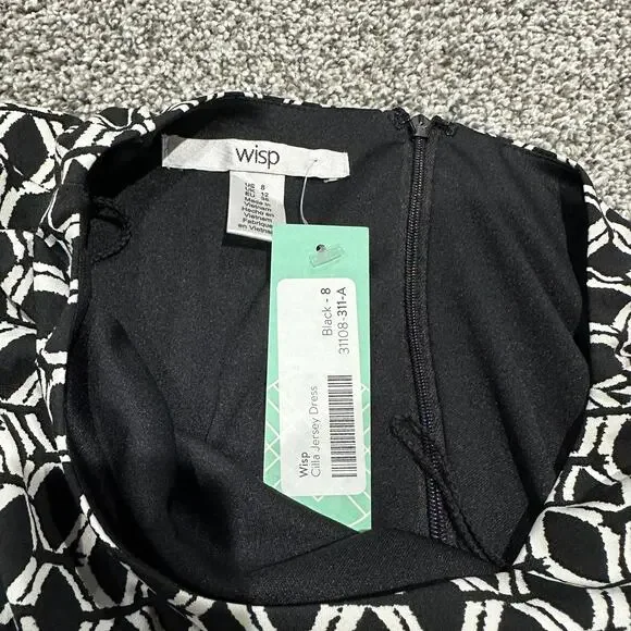 New with tags, WISP, Zipper, Black White Pattern Dress, Size 8 - Picture 7 of 10